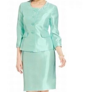 Le Suit Petites The Hamptons Mint Skirt Suit Size 12P NEW